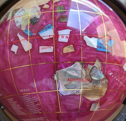 Unique Art 10-Inch Tall Table Top Pink Pearl Swirl Ocean Gemstone World Globe with Silver Tripod Stand (PINK TRIPOD SILVER)