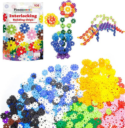 PicassoTiles Building Chips Interlocking Disc Construction Blocks in 12 Colors STEM Learning Early Education Toy Engineering Playset Child Brain Development for Toddlers Girls Boys Kids Age 3+ PTF108