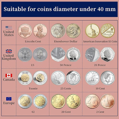 160 Pockets Coin Album - 10 Sheets Mixed Sizes Coin Holder 45x43/33x33 mm Collecting Grid for Pounds Pence Cents (Black) CS48160BK