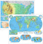 US & World Advanced Physical Classroom Map Pack by BrightWay Educational | 36" x 30" Educational Wall Maps | Grades 9+ | Detailed Geography with Major & Secondary Cities | Geographical & Ocean Features