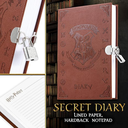 Harry Potter Lockable Diary with UV Invisible Ink Pen for Kids, Teens, Secret Journal with Key, Lined Pages, Stationery Supplies, Gifts for Kids (Brown UV Pen)