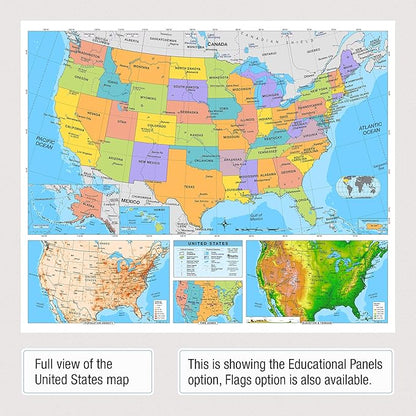 US & World Primary Laminated Classroom Map Pack by BrightWay Educational | 36" x 30" Educational Wall Maps | Grades 1-5 | Bright Colors & Large Fonts | Geographical Features | National Capitals & Major Cities (With Educational Panels)