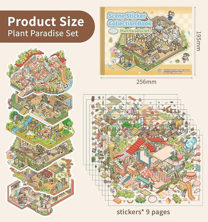 Sticker Book, 6 Sets DIY 3D House Stickers, Fun DIY Stickers Scene Make Your Own Mini House Cute Cartoon Animal Scene Sticker for Kids Adult Sticker Art Relief Stress Pass The Time