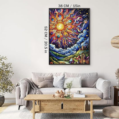 500-piece The Dreamy Colors of The Sun and The Town Adult Wooden Puzzle, Intellectual Challenge, Stress-Relieving Puzzle, Relaxing Family Activity, Decoration, Size: 20.5 x 15 in
