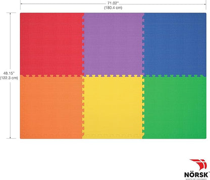 Norsk Kids Puzzle Play Mats Interlocking EVA Foam Floor Tiles Solid Color, 6 Tiles - 24 Sq. Ft., 1/2" Thick, Rainbow Pack