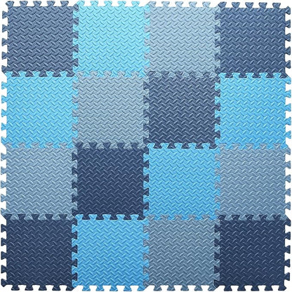 Foam Play Mat for Baby, 0.4 Inch Thick Foam Interlocking Floor Mats, Soft Non-Toxic Baby Playmat, Solid Colored Puzzle Play Mat Kids Floor Mats, 16 Tiles, Dark Blue/Blue/Gray Blue