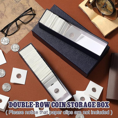 Henoyso 3 Pcs Double Row Coin Box Holders for Collectors Storage Supplies Collecting Coin Cases, 9 x 2 x 2 Inch About Half Box Cases(Navy Blue)