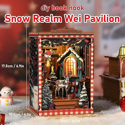 Miniature Christmas Book Nook Kits for Adults - DIY Tiny House 3D Wooden Puzzle Xmas Books,Beautiful Bookshelf Decoration for All Occasions(Christmas Snow Realm)