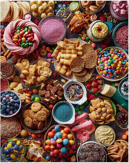 Tucocoo Delicious Snacks Jigsaw Puzzles for Adults 1000 Pieces, Colourful Candy Sweets Art Style Painting 27 x 20 inches DIY Puzzles for Home Decoration Gifts, Family Puzzle Perfect for Game Nights
