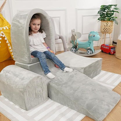 Foam Climbing Blocks for Toddlers – Indoor Soft Play Set for Babies - Velvet Cover & High-Density Memory Foam – Baby Climbing Blocks for Motor Skills - Climb and Crawl Activity Play Set for Kids -Gray