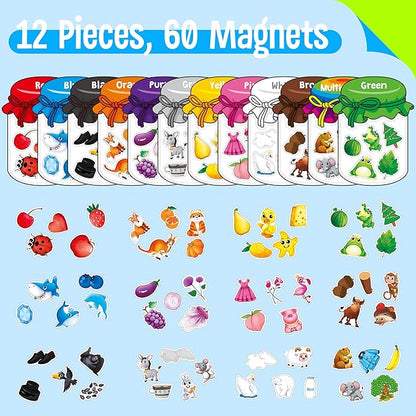 12 Pieces Magnetic Color Sorting Toys, 60 Color Magnets Educational Refrigerator Whiteboard for Baby Toddlers Kids Magnets