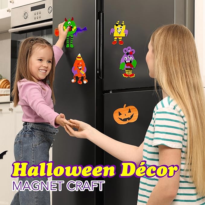 4E's Novelty Halloween Crafts for Kids (4 Pack) Silly Monsters Foam Magnet Fall Crafts Bulk, Halloween Party Activities
