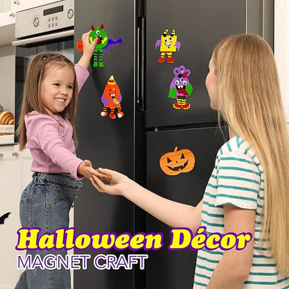 4E's Novelty Halloween Crafts for Kids (24 Pack) Bulk Silly Monster Crafts with Magnetic Foam Stickers, Make Your Own Monster Kit for Fall Halloween Classroom Party Activities