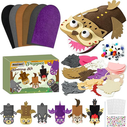 WATINC 6Pcs Hand Puppet Making Kit, Art Craft Felt Sock Puppet Toys, Creative DIY Make Your Own Pompoms Wiggle Googly Eyes Storytelling Role Play Party Supplies Gift for Girls Boys (Woodland B)