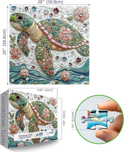 Sea Turtle Jigsaw Puzzles for Adults 500 Pieces Colorful Crystal Flower Ocean Puzzles Pretty Diamond Art Puzzle Difficult Unique Family Challenging Games Gift for Teens Adults Puzzle (20"x20")