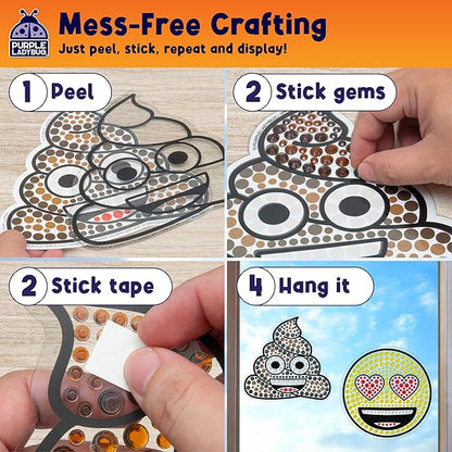 SUNGEMMERS DIY Gemstone Craft Kit – Emoji Poo & Love Designs - Arts and Crafts for Kids Ages 6-12 Girls & Boys - Suncatcher Kit for Girls Birthday Gifts, Summer Toys, Window Diamond Art