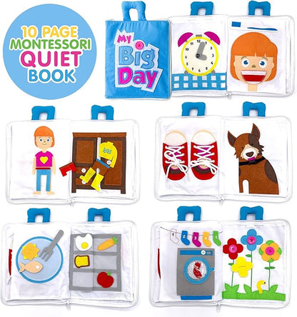 Curious Columbus Quiet Book for Toddlers – Large Fabric Activity Book, Montessori Learning Toy, 10 Engaging Pages for Quiet Play, Perfect for at Home Learning, Airplane Activities and Road Trips