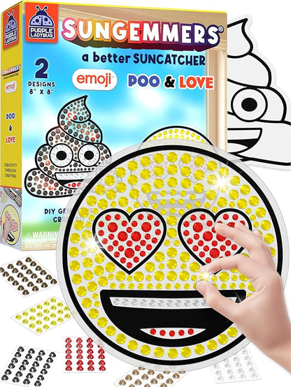 SUNGEMMERS DIY Gemstone Craft Kit – Emoji Poo & Love Designs - Arts and Crafts for Kids Ages 6-12 Girls & Boys - Suncatcher Kit for Girls Birthday Gifts, Summer Toys, Window Diamond Art