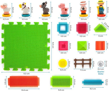 PicassoTiles PTB100 100pcs Hedgehog Shape 3D Building Blocks Tiles Farm Theme Set Learning Playset STEM Toy Set Educational Kit Child Branin Development Preschool Kindergarten Toy