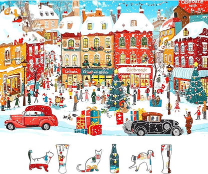 Vintage Christmas Town Jigsaw Puzzles for Adults 500 Pieces Winter Holiday Scene with Classic Cars, Festive Shoppers, Decorated Tree & Snowy Streets - Family Challenge Puzzle （23"x15"