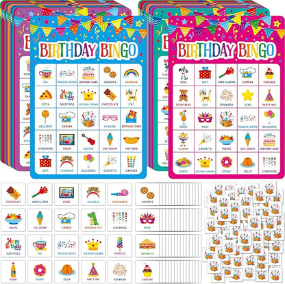SpriteGru Birthday Bingo Game, 25PCS Bingo Board Card, 25 Players Birthday Party Game Set for Kids or Adults, Party Favor Decoration Supplies
