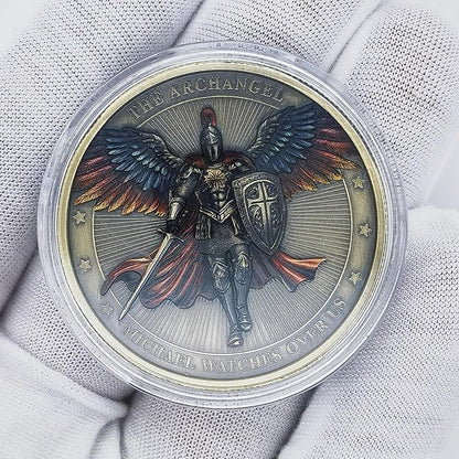 Archangel Michael Challenge Coin Religious Art Collectible with Inspirational Scripture Psalm 91:10 – 11 (Pack of 3)