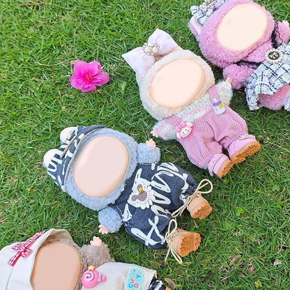 Clothes for 17cm Doll, 2 PCS Cute Grey Hat & Jumpsuit Set, Dress up Outfit Exquisite Accessories for Dolls