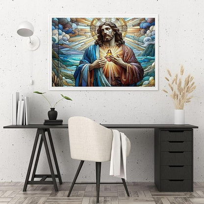 500-piece Color Lines-Light Sacred Heart of Jesus Adult Wooden Puzzle, Intellectual Challenge, Stress-Relieving Puzzle, Relaxing Family Activity, Decoration, Size: 20.5 x 15 in