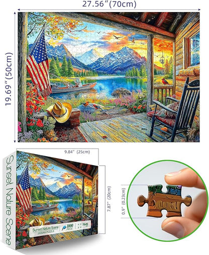 Lake Village 1000 Piece Jigsaw Puzzle for Adults Sunset Nature Scene Colorful Landscape Puzzle Challenging Family Puzzle Perfect for Game Nights (27.5"X19.6")