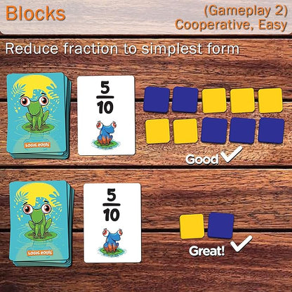 Froggy Fractions Math Games for Fourth Grade and up, 24 Fraction Manipulatives 72 Proper, Improper, and Mixed Fractions Card, Stem Toys for 10 Year Olds and Up