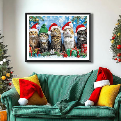 500 Piece Christmas Jigsaw Puzzle for Adults - Cute Cats in Santa Hats & Elf Hat with Unique Shaped Pieces, 23x15 Inch Holiday Puzzle for Home Decor