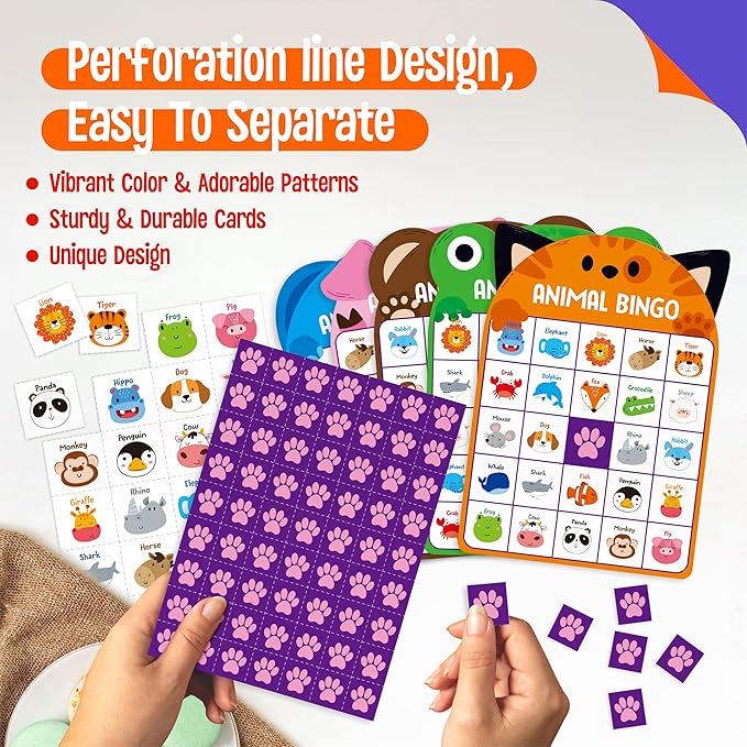 SpriteGru Animal Bingo Game, 25PCS Bingo Board Game, 2-25 Players Bingo Game Set for Family, Friend, Kid, Adult, Fun Group Activity Interesting Party Supplies