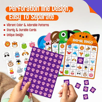 SpriteGru Animal Bingo Game, 25PCS Bingo Board Game, 2-25 Players Bingo Game Set for Family, Friend, Kid, Adult, Fun Group Activity Interesting Party Supplies