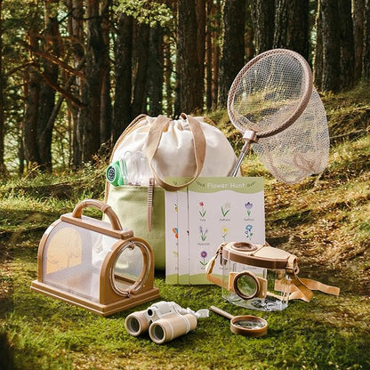 ROBOTIME Explorer Kit & Bug Catcher Kit for Kids, 12PCS Bug Catching Kit, Outdoor Bug Collection with Kids Binoculars, Butterfly Net, Insect Box, Magnifying Glass and Compass Watch for Toddlers 3-12