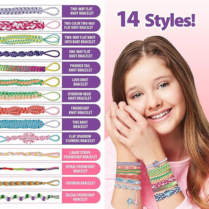 Yolscue Friendship Bracelet Making Kit for Girls,Arts and Crafts for Kids Age 7-12,Best Birthday Gifts Ideas for Ages 7,8,9,10,11,12 Year Old,Kids Bracelet String Toys Set (Pink)