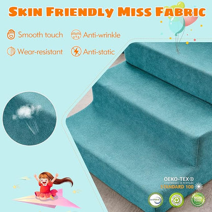 jela Toddlers Climbing Toys Indoor, Toddler Indoor Playset, Safe Soft Foam Climbing Blocks with Slide Stairs, Climbing Toys for Toddlers Luxury Miss Fabric, Soft Couch Slide (Lightblue)