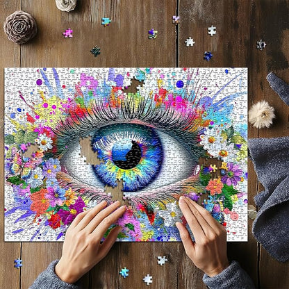 Impossible Puzzle for Adults 1000 Pieces, Eye Flower Abstract Art Puzzle Colorful Gradient, Hard Challenging Butterfly Floral Jigsaw Puzzle