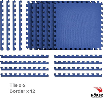 Norsk Duräflex Lite Puzzle Mats Interlocking EVA Foam Floor Tiles Solid Color, 54 Tiles - 216 Sq. Ft., 1/2" Thick, Blue