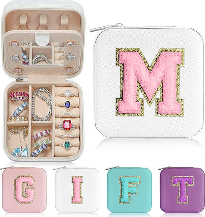 Parima Travel Jewelry Case - Ring, Necklace, Earring Organizer Box With Initial M in White
