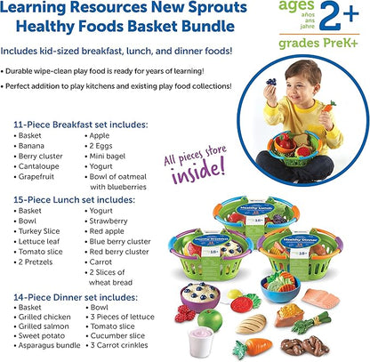 Learning Resources New Sprouts Healthy Foods Basket Bundle - 37 Pieces, Ages 18+ months Pretend Toddler Food, Healthy Play Food for Kids, Toddler Learning Toys