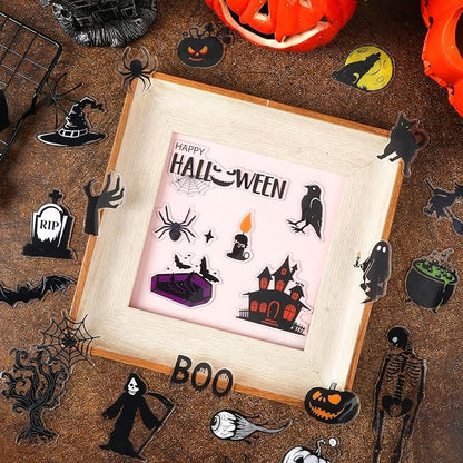 MARFOREVER 50 PCS Window Gel Clings Stickers Removable Reusable Thick Gel Clings Decals Stickers for Classroom Nursery Home Party Supplies Glass Decorations (Spooky Halloween)