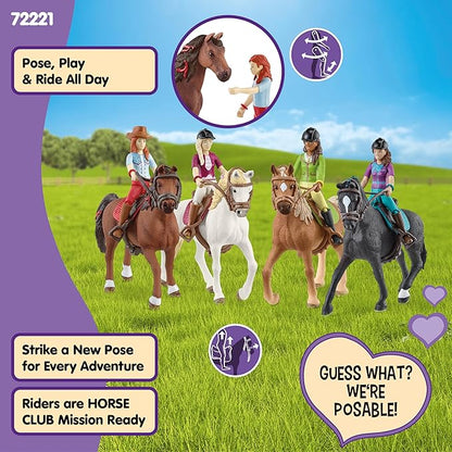 Schleich Horse Club - Complete 40PC Horse Club Rider Playset - Hannah, Sofia, Lisa and Sarah Poseable Rider Figures with Horses and Riding Accessories - Equestrian Toy Set for Kids Ages 5+ | 72221