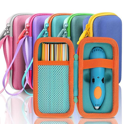 co2CREA Hard Case for 3Doodler Start+ Essentials (2024) 3D Pen Set - Storage Organizer with Custom Slots for Art Activity Set, Printing Filament Refill and USB Charger, Mint Green Case + Orange Zipper