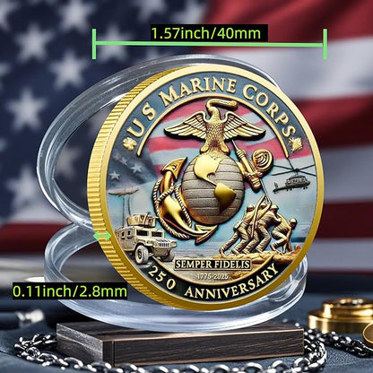 USMC 250th Anniversary Challenge Coin (1.57 Inch) – Double-Sided Collectible Military Coin for Veterans, Active Duty & Marine Corps Enthusiasts (2PCS)