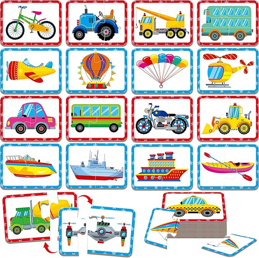 48 Vehicle Matching Puzzles, Self-Correcting Puzzle Match Game Educational Learning Activities for Toddlers, Preschool, Transportation-Themed Learning Games Toys for 3 Years Old
