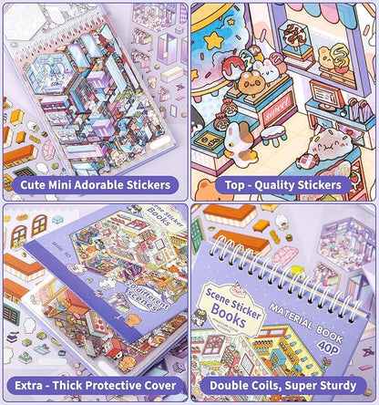 DIY 3D House Stickers, 4 Sets Fun DIY Stickers Scene Make Your Own Mini House Cute Cartoon Animal Scene Stickers for Kids Adult Sticker Art Relief Stress Pass The Time-20 Sets