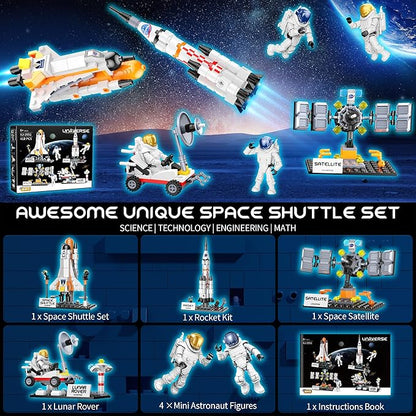 Basket Stuffers Toys for Kids Boys Girls, Interstellar Space Shuttle Toys for 6, 7, 8, 9, 10+ Year Old, Rocket Spaceship Building Toy with 4 Astronauts, Easter Hunt Party Favor Gifts, 415 PCS