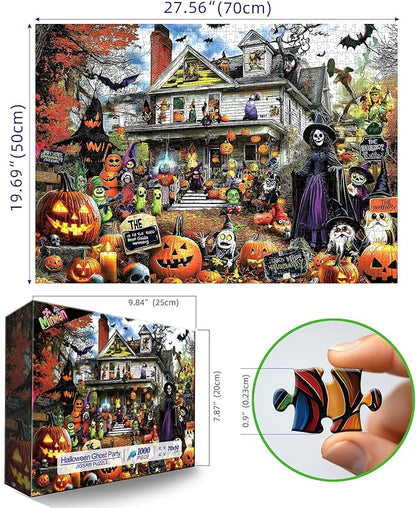 Halloween 1000 Piece Jigsaw Puzzle for Adults – Spooky Haunted House with Pumpkins & Witches | Challenging Fall Decor Puzzle & Unique Gift Idea for Halloween Enthusiasts