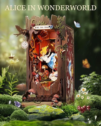 Rolife DIY Book Nook Kits Fall into Wonder, Fairy Tale Bookend Wooden 3D Puzzles for Bookshelf Decor, DIY Miniature House Building Kit for Adults, DIY Crafts/Surprised Gifts for Teens & Book Lovers