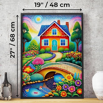 Happy House and Flower Garden Landscape – 1000 Pieces Jigsaw Puzzle for Adults – Matte Finish, Soft Touch, Easy to Assemble, Tight Fit, Vivid Colors, Missing Pieces Service